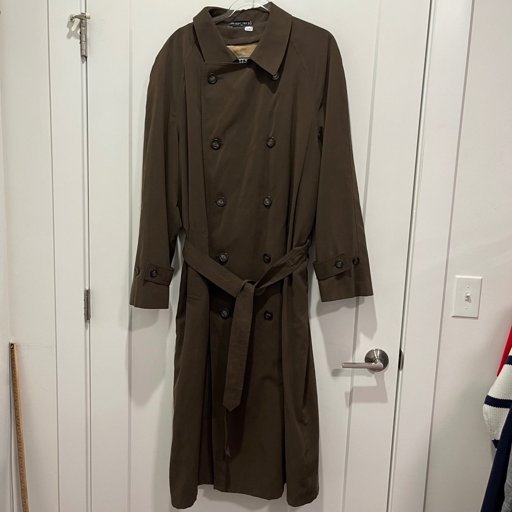 Chaps Ralph Lauren Mens Double Breasted Belted Trench Coat Olive Brown 42L